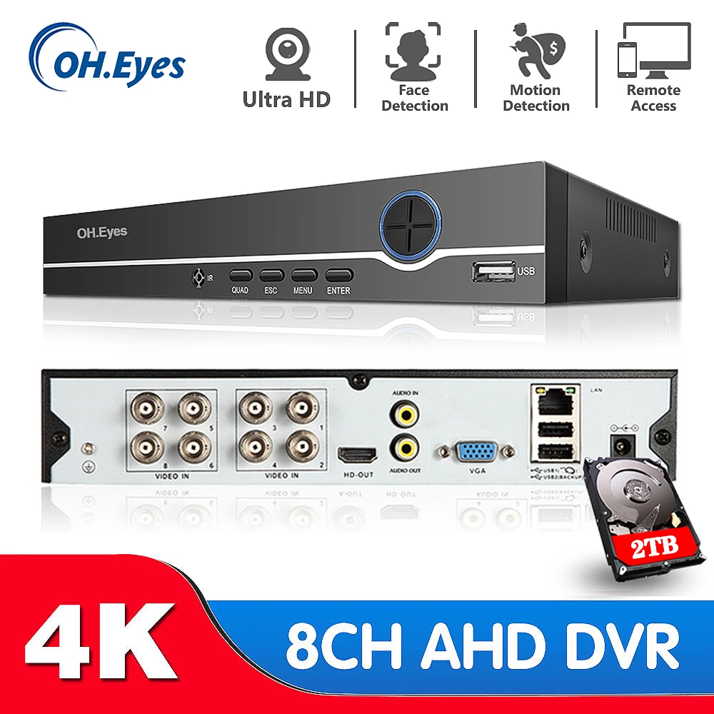 

8CH 8MP 6in1 HD TVI CVI XVI AHD IP Security DVR Recorder H.265 Digital Video Recorder With Smart Face Motion Detection Playback
