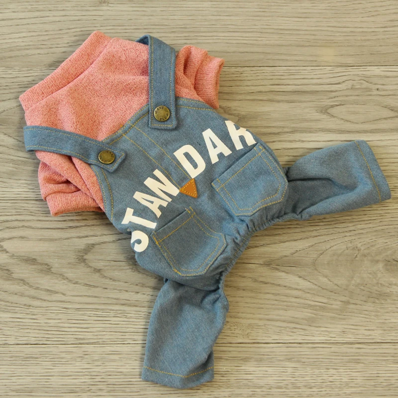 Джинсовый комбинезон с надписями на осень и зиму Одежда для питомцев весну