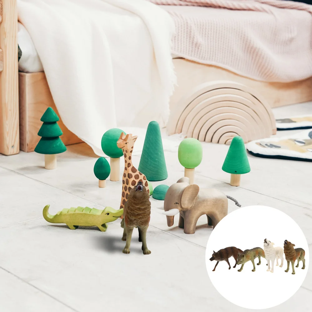 

4pcs Simulation Wolf Toys Wildlife Models Desktop Home Decoration