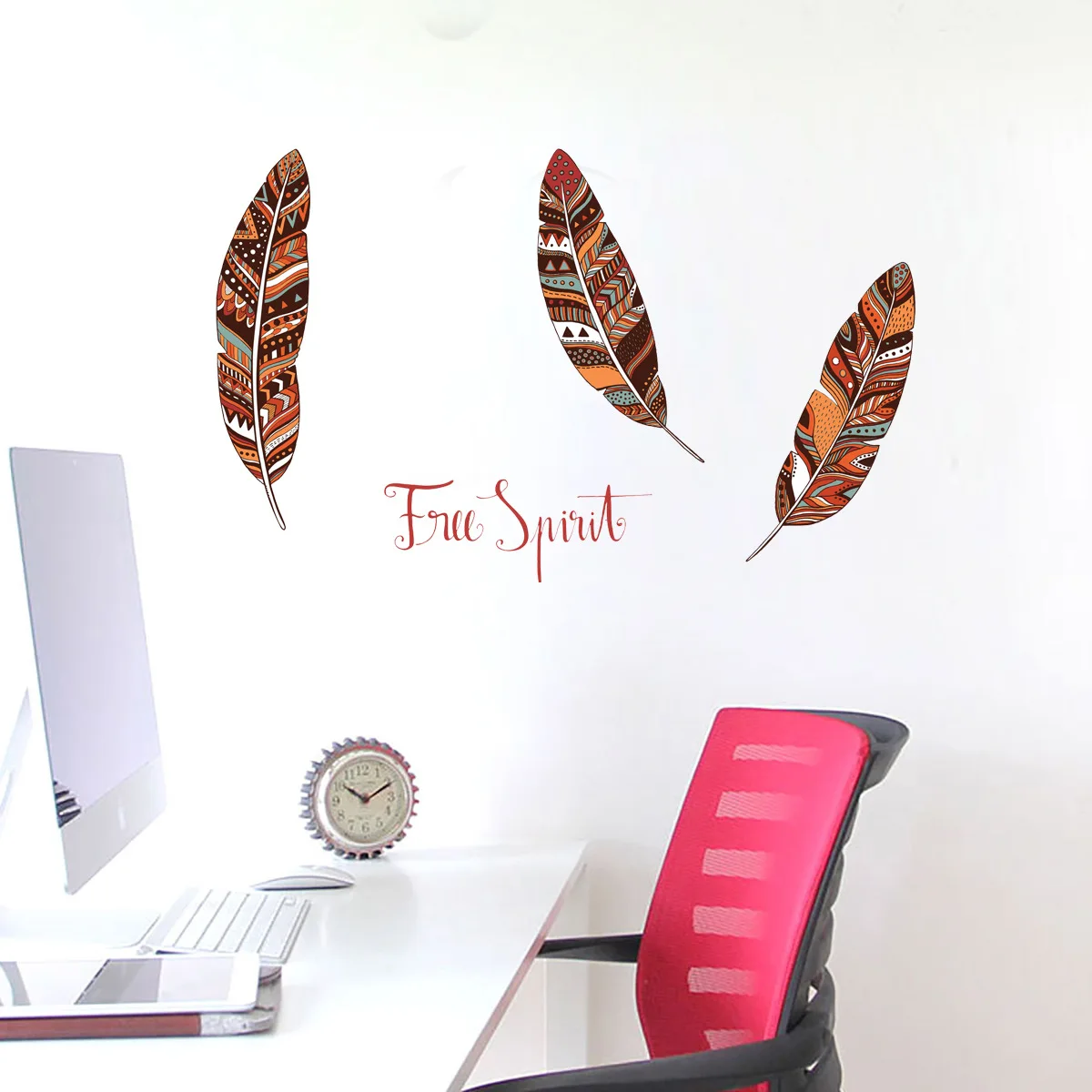 Креативные красочные настенные Стикеры с перьями наклейки для детской комнаты