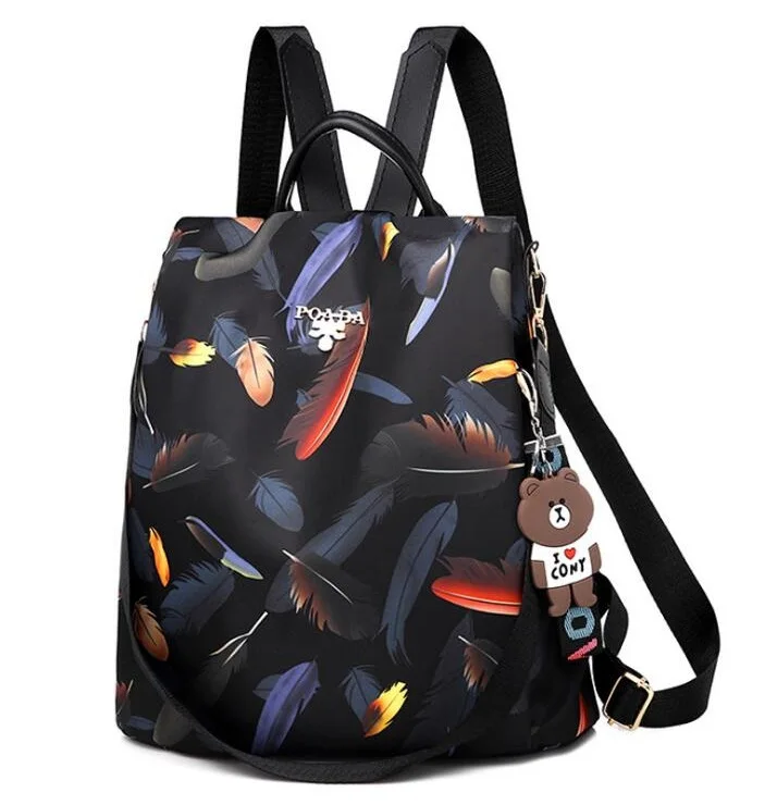 Black feather metal Mochilas mujer новая ткань Оксфорд водонепроницаемый студент сумка Повседневная Рюкзак женские уличные сумка mochila feminina CL05 - Цвет: Black feather metal