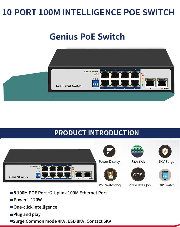 KuWFi 8 портов POE 10/100 м сетевой коммутатор Ethernet Poe 48 В для CCTV IP камеры/беспроводной AP 100