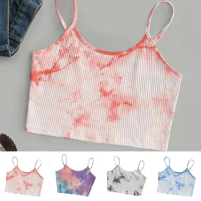 

New Women's Printing Dyeing Vertical Stripes Strap Sleeveless Bottoming O Underwear Spaghetti Tank Top Neck Camisole Tops H Z6P8