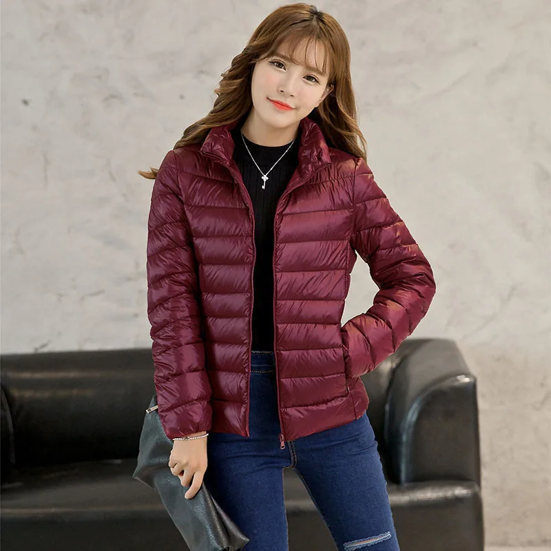 Зимняя женская куртка ультра легкий пуховик Женское пальто 90% утиный пух тонкая