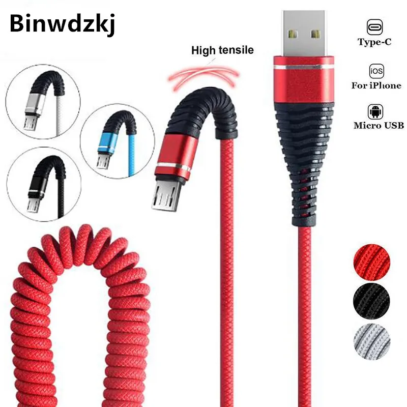 1,2 м выдвижной пружинный Спиральный Micro USB кабель для iPhone samsung Android мобильный телефон Быстрая зарядка usb type C кабель провод шнур