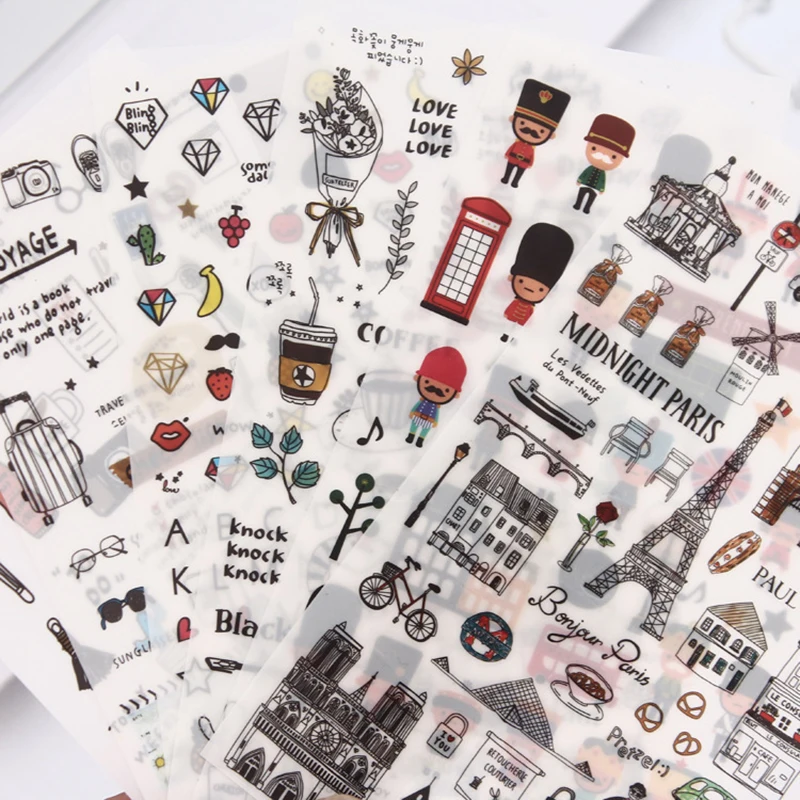 

6 Pcs European Travel Paper Sticker Decoration Diary Scrapbooking Label Sticker Kawaii Korean Stationery Stickers