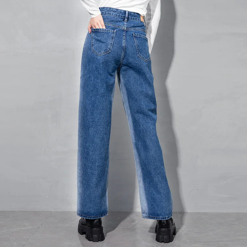 

[EAM] Blue Gradient Color Straight Denim High Waist Trousers New Loose Fit Pants Women Fashion Tide Spring Autumn 2021 1DD4495