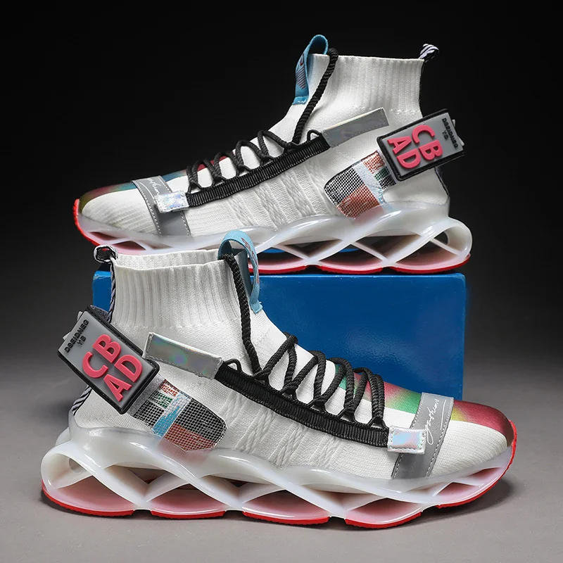 

New Blade Running Shoes for Men Breathable Mesh Socks Sneakers Antiskid Damping Outsole Athletic Sport Shoes Training Zapatills