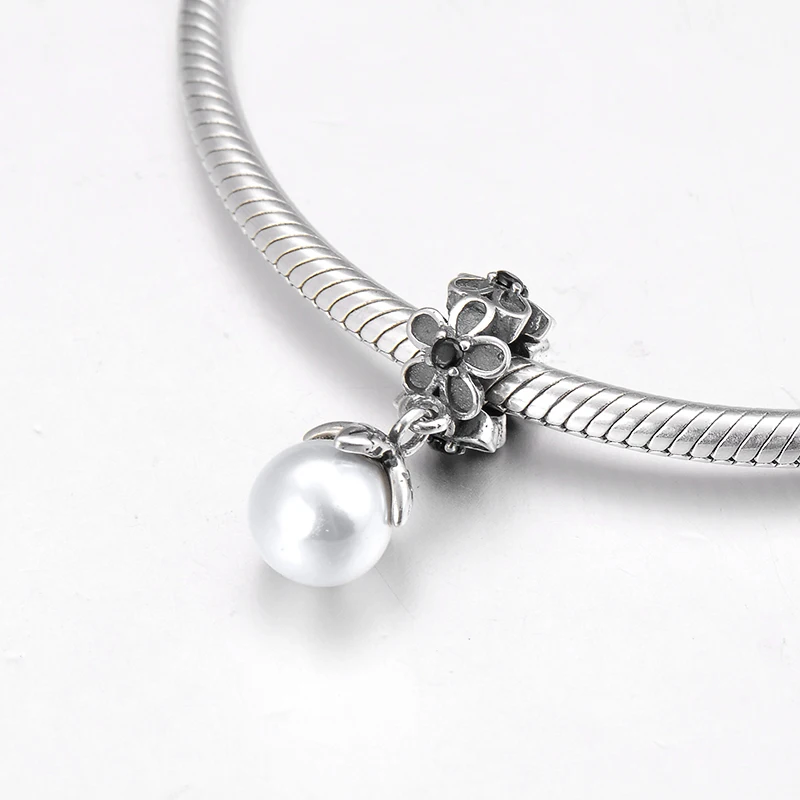 Бусина Шарм из серебра 925 пробы с ракушкой и жемчугом|Ювелирные шармы| |