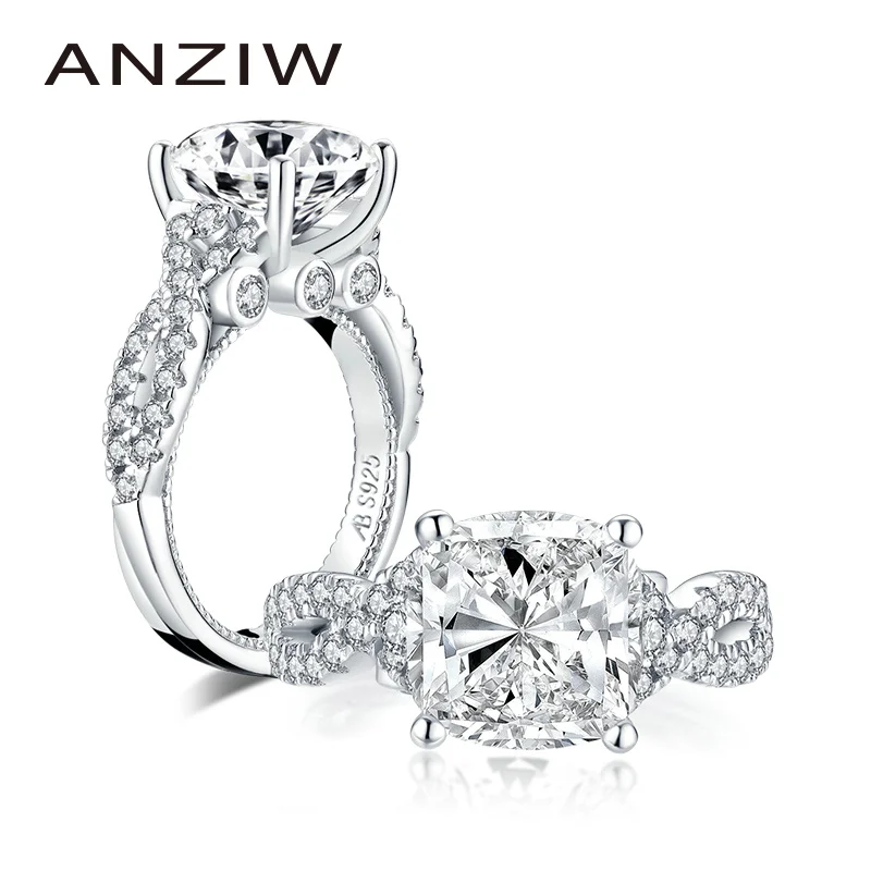 

ANZIW Fashion 925 Sterling Silver 5.0 Carat Cushion Cut Engagement Ring Simulated Diamond Wedding Silver Ring Jewelry Gifts