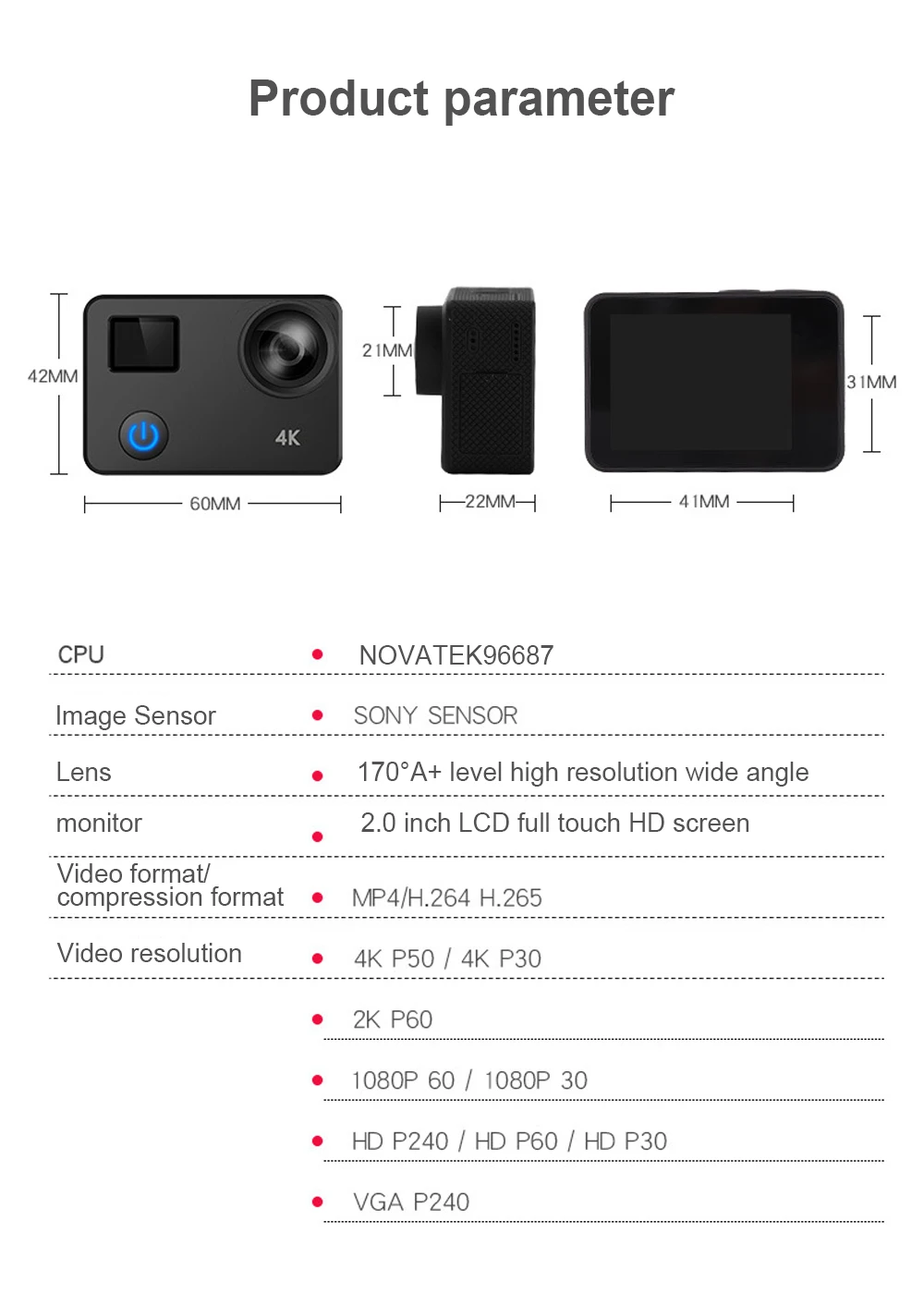 4K Action Camera for Shooting Video With Remote Control