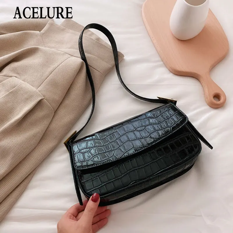 

ACELURE Fashion Small Shoulder Bags for Women Solid Color Alligator PU Leather Crossbody Bags Female Zipper Handbag Ladies Purse
