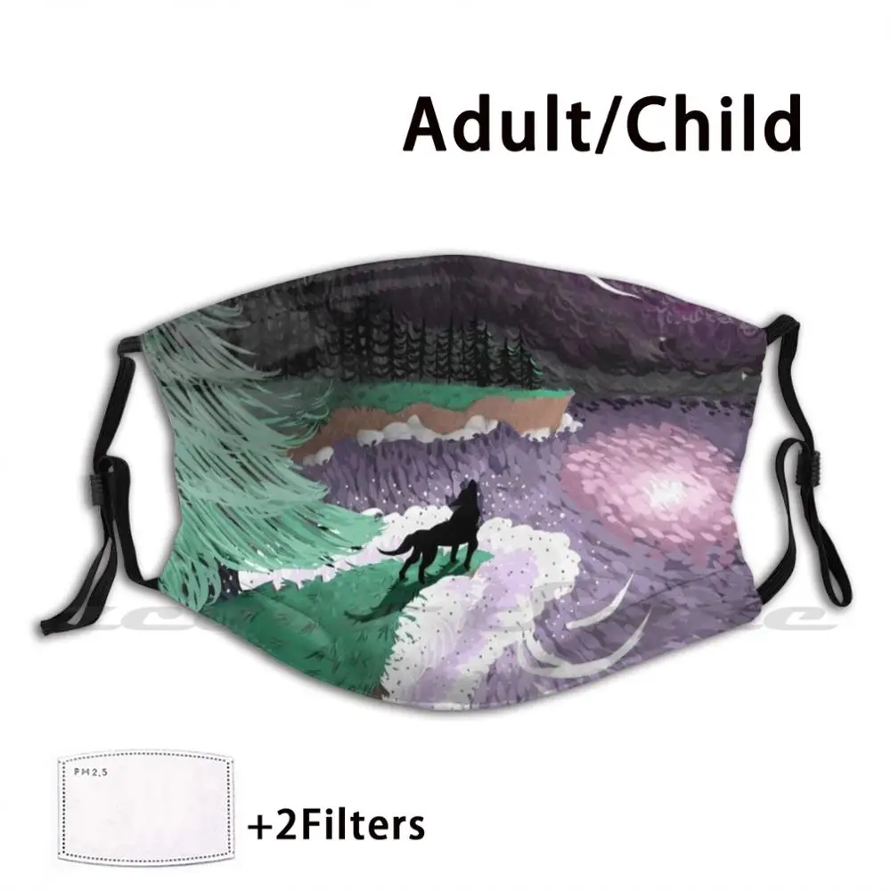 

The Wolf Who Howled At The Moon Custom Pattern Washable Filter Pm2.5 Adult Kids Mask Ocean Night Howl Pine Trees Dark