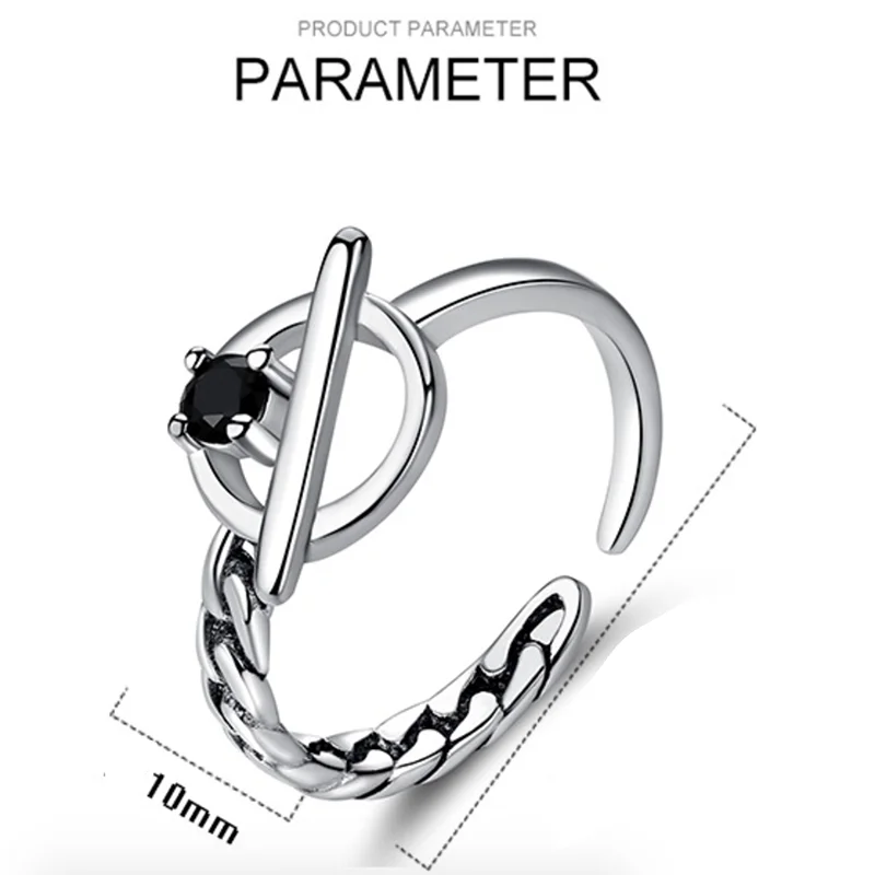 

Luxury Fashion Black Cubic Zirconia Round 925 Sterling Silver Adjustable Ring For Women Men Unisex Delicate Jewelry