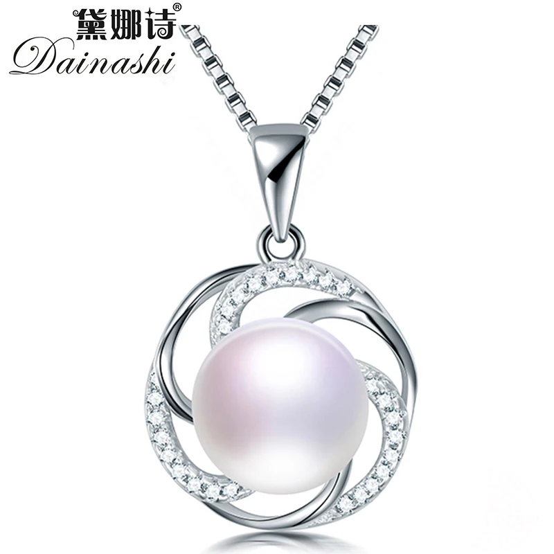 

Dainashi 100% Genuine Freshwater Pearl Charm Necklace High Quality 925 Sterling Silver Zircon Rose Pendant Necklace for Women