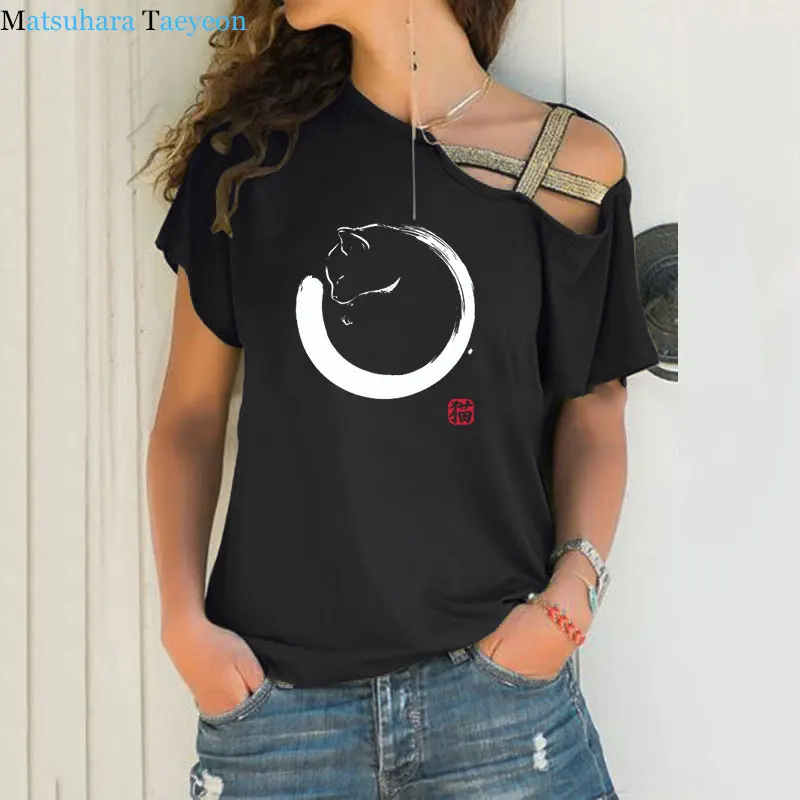 Модная женская футболка с принтом в виде милых животных чернильного кота Топ