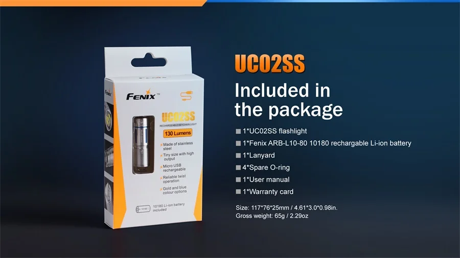 Новый фонарик из нержавеющей стали Fenix UC02SS 130 люмен Cree XP-G-S2/ 10180*1 в комплекте | Лампы