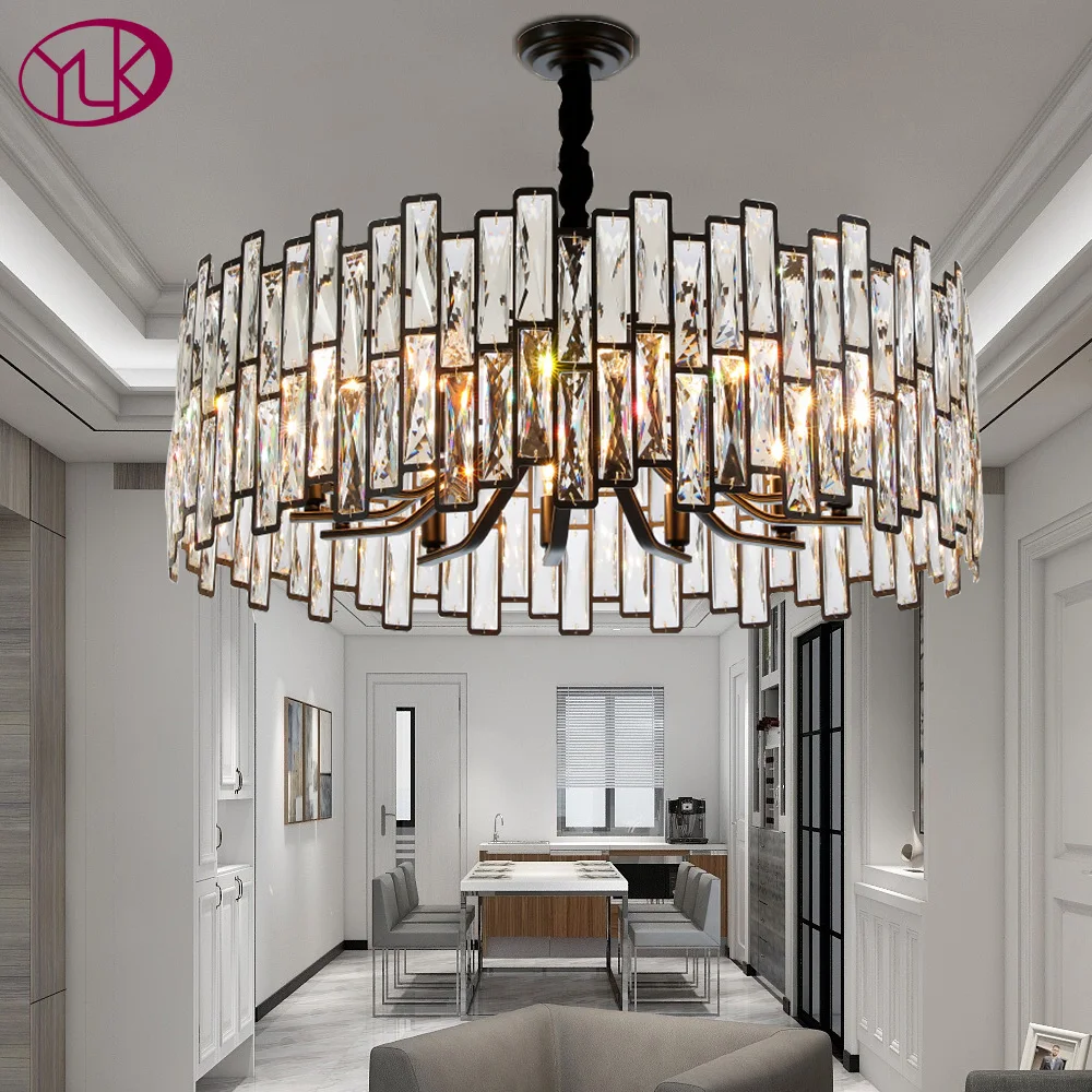 

Modern black chandelier for living room luxury home decor chain crystal lamp round dining room cristal lighting fixture