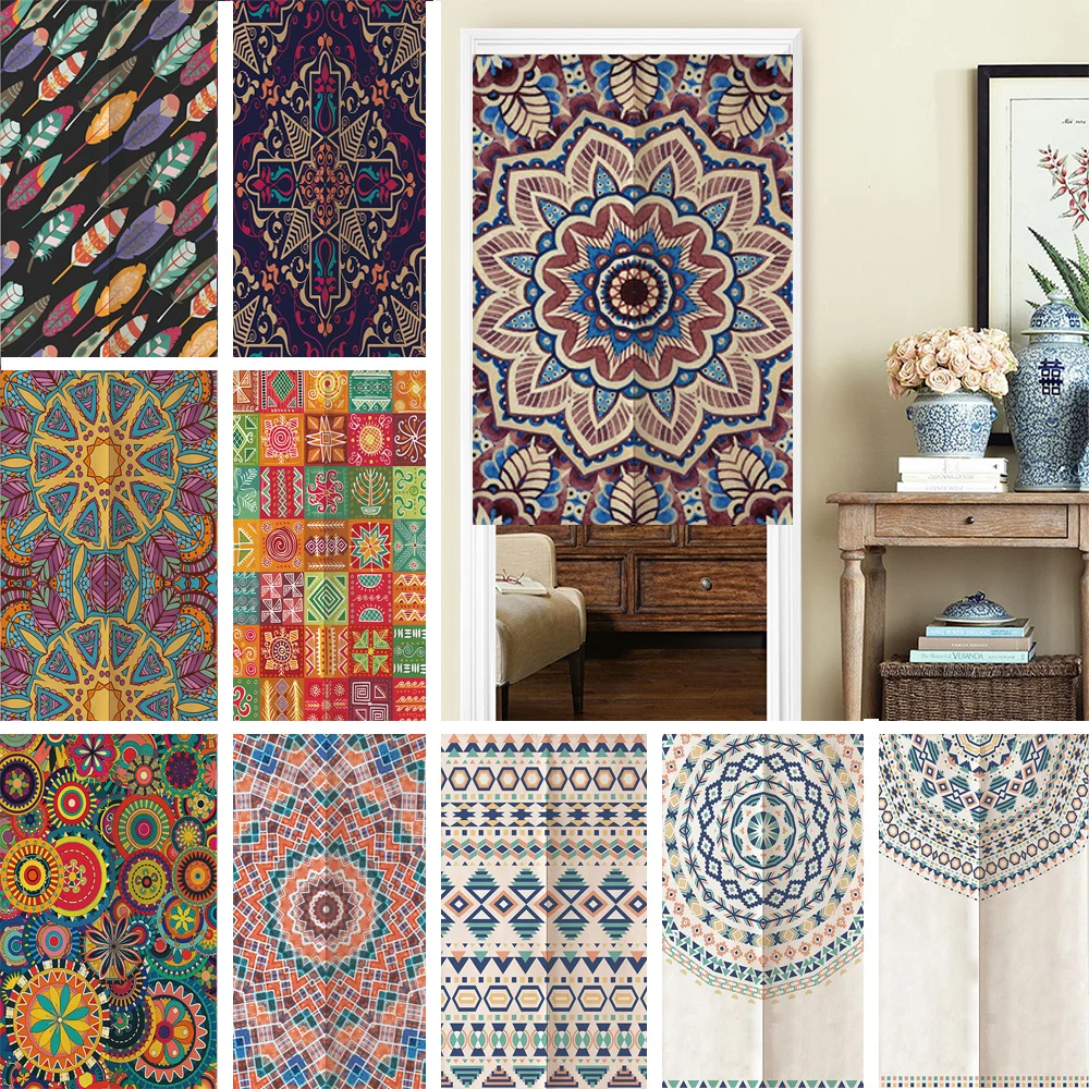 

Chinese Door Curtain Ethnic Painting Fengshui Printed For Kitchen Bedroom Living Room Doorway Decoration Hanging Noren Curtains