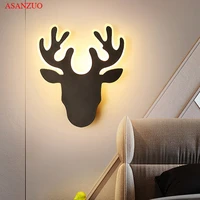 modern led wall lamp creative deer head shape acrylic wall lamps bedroom bedside lamp living room childrens room decoration
