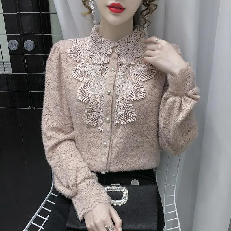 

French lace hollow stitching chiffon shirt women 2021 spring and autumn fashion new western style shirt long sleeves