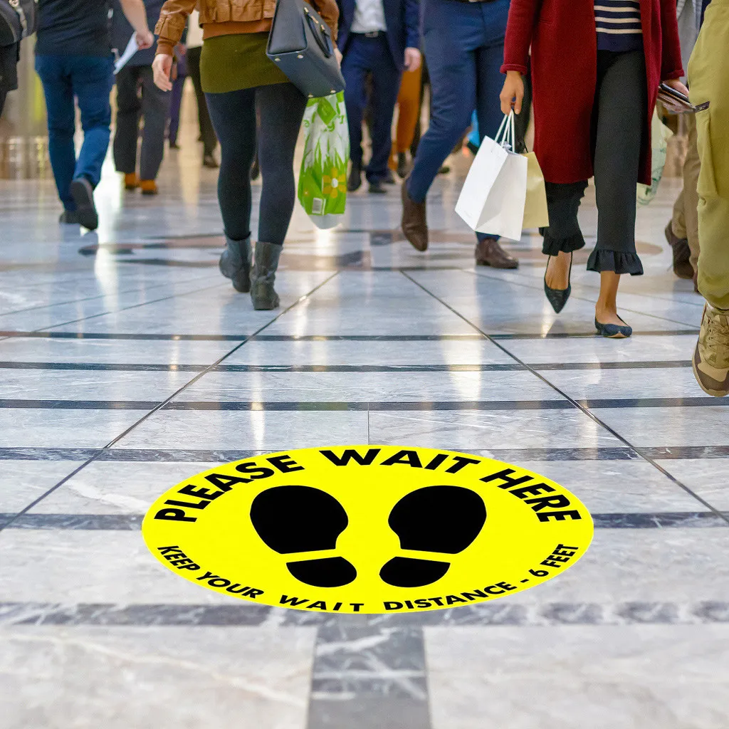 

Please Keep Wait Here Stand Here Keep 6ft in Between Distance Marker Floor