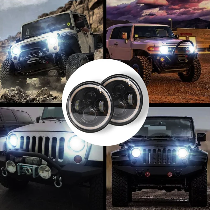 

7 Inch 140W Round Led Headlight High Low Beam with Halo Ring Angel Eyes for Jeep Wrangler Jk Tj Lj Cj Car Accessories