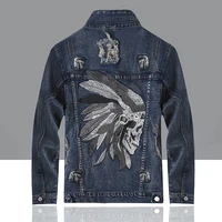 2021 new mens denim jacket slim blue fashion embroidered indian stretch denim jacket for male