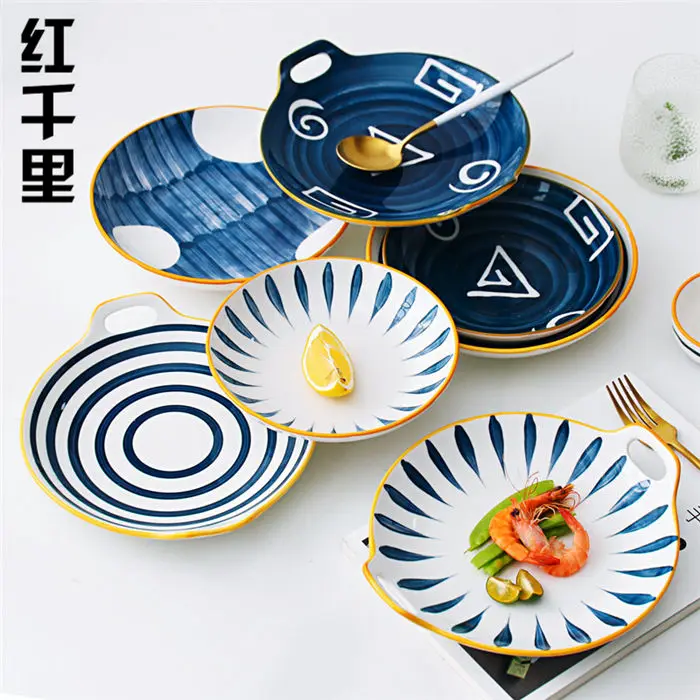 Керамическая посуда в японском стиле тарелка блюда для бифштекса с двойной