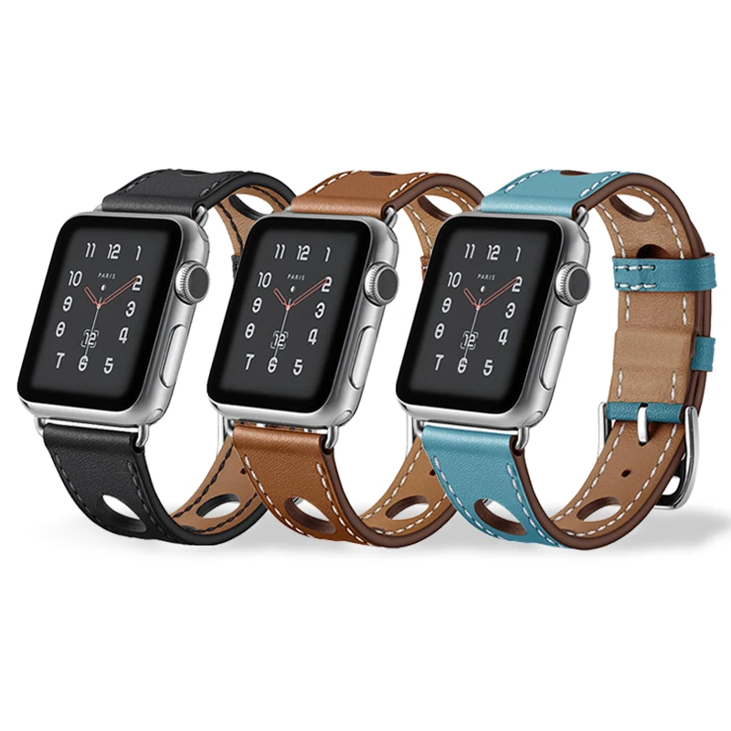 Ремешок для iwatch из натуральной кожи ажурный дизайнерский браслет часов Series 6 5 4 38