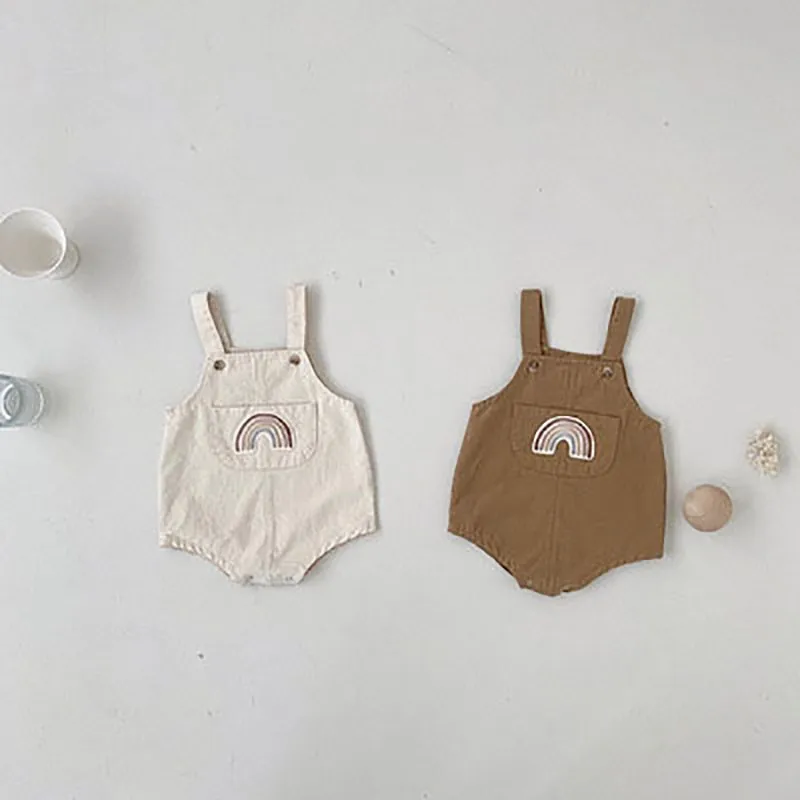 

2022 Autumn New Baby Girls Clothes Rainbow Embroidery Bodysuit Cotton Newborn Overalls Outfits Toddler Boys Jumpsuit