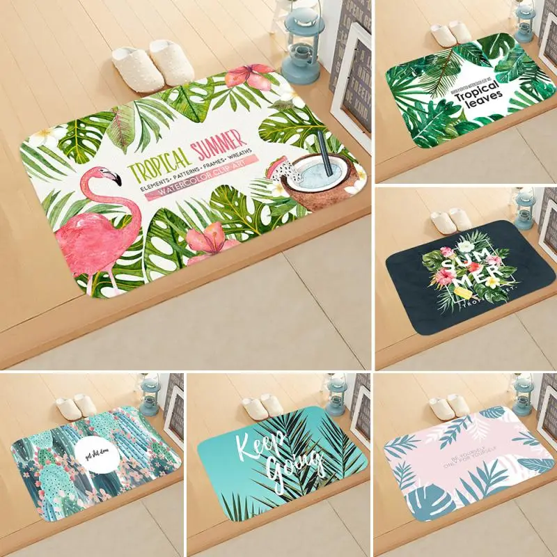 

Ins Style Flamingo Printed Floor Mat Living Room Green Plants Door Mat Non-Slip Carpet Leaves Cactus Bathroom Rugs Home Foot Pad