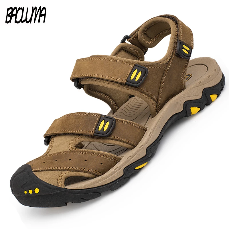 Модные новые мужские сандалии гладиаторы Летние из натуральной кожи Мужские в