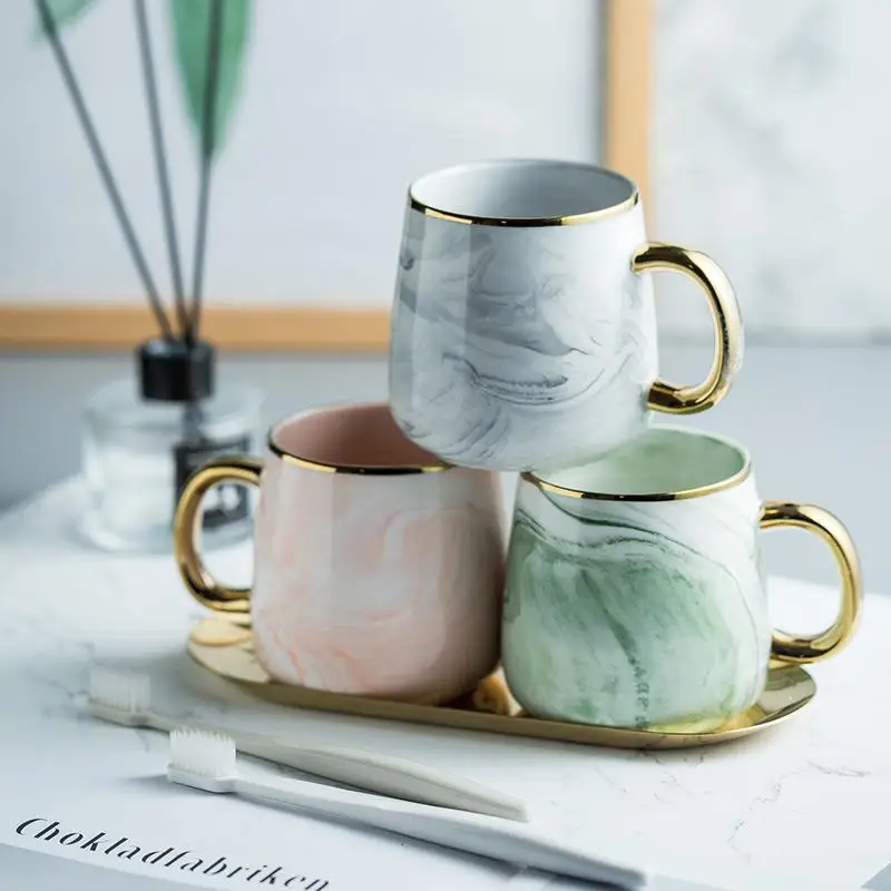 

New Creative Irregular Smudge Nordic Marble Pattern Light Luxury Ceramic Couple Mug Breakfast Milk Cup
