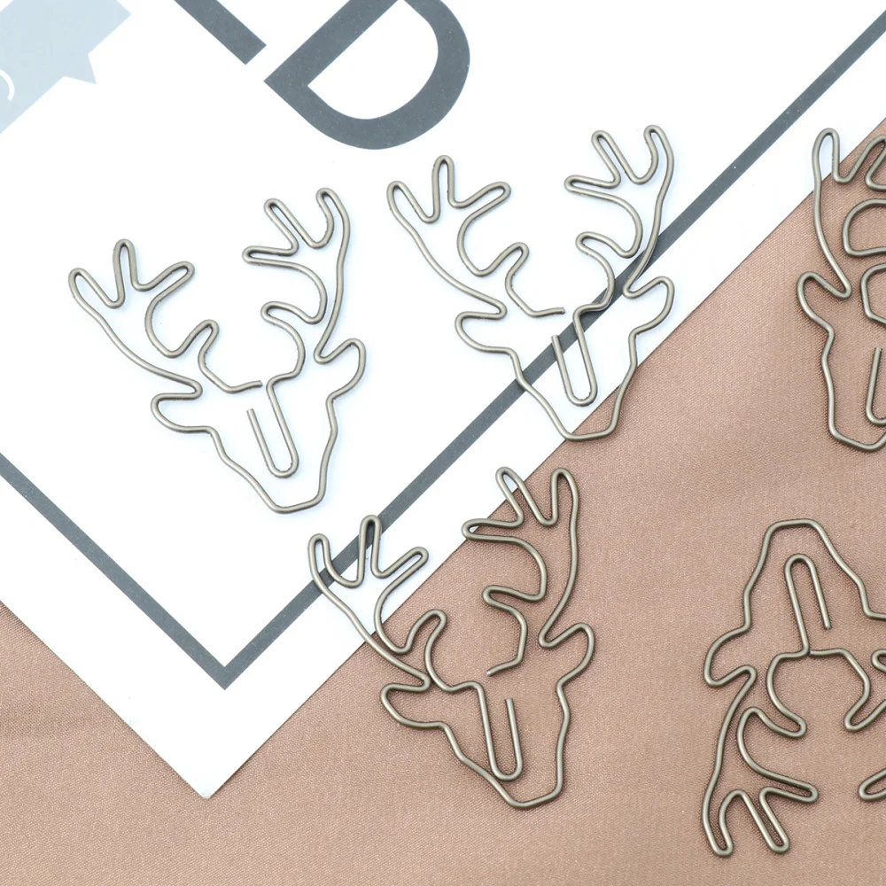 

30Pcs Elk Paper Clips Christmas Retro Deer Shaped Ticket Holder DIY Metal Plating Gift Stationery