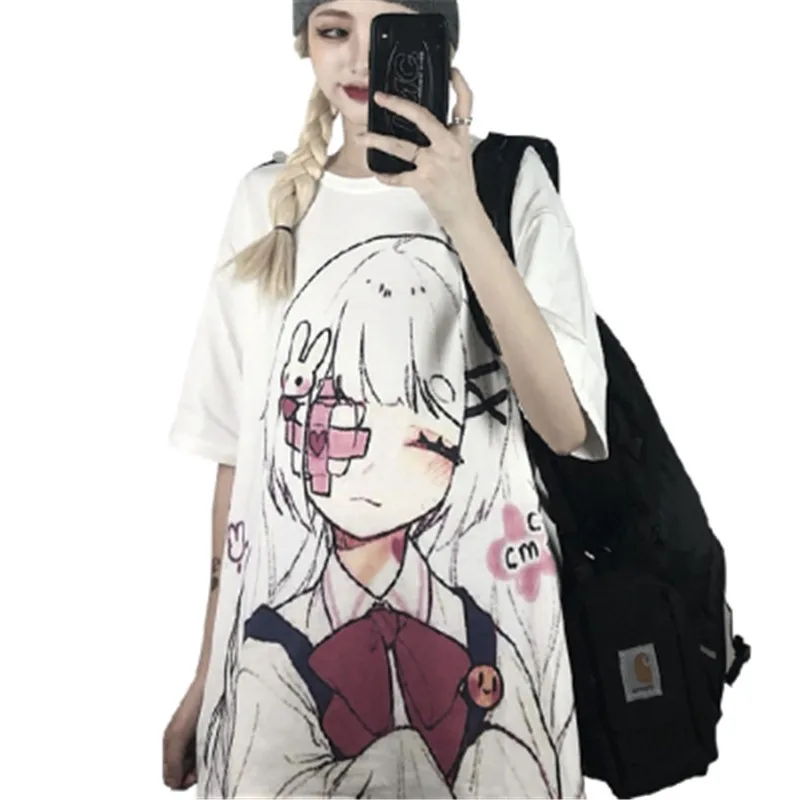

Women's 2021 New Japanese-style Anime Cartoon Half-sleeved Top Loli Loose Short-sleeved T-shirt Female Summer Cover Hips
