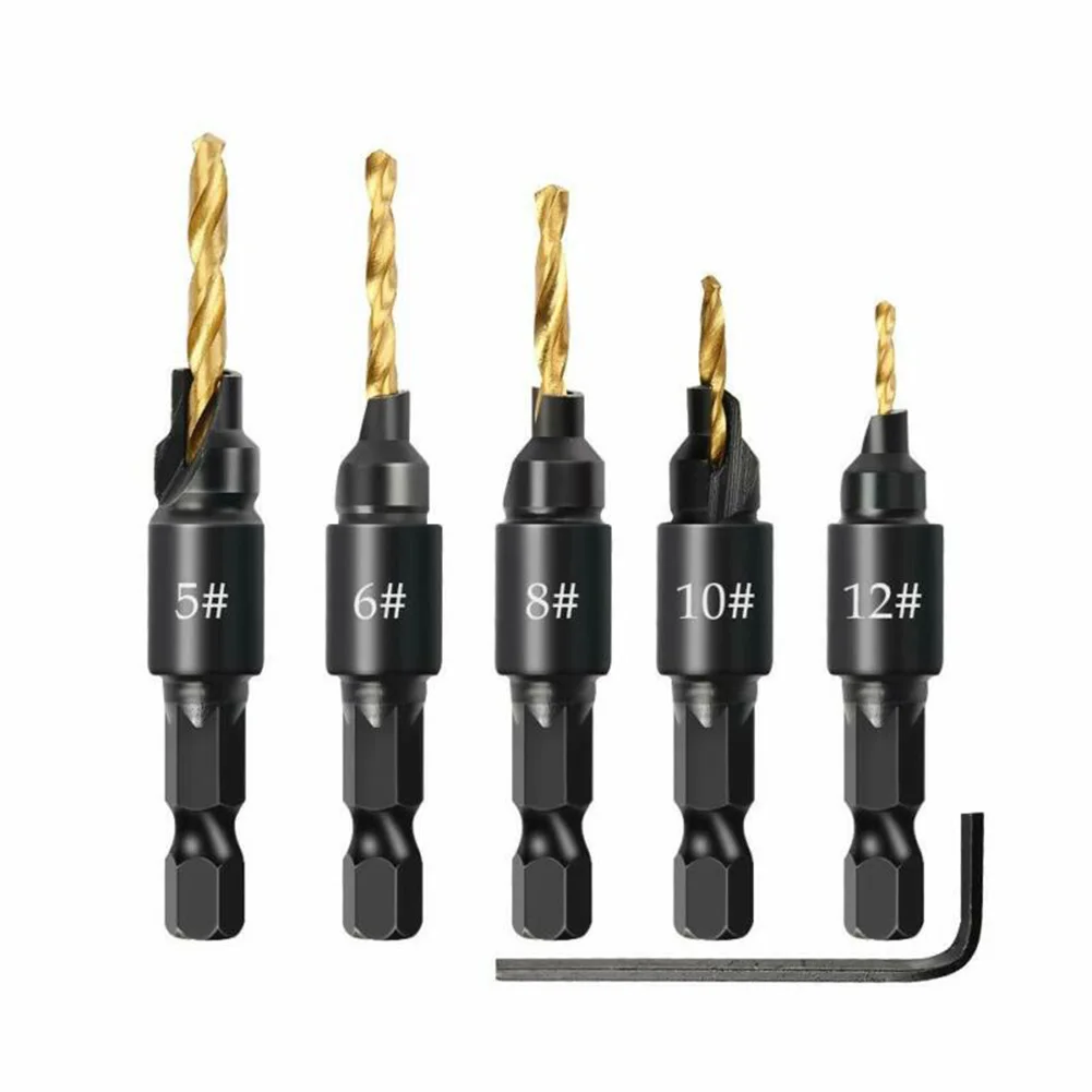 

6Pcs Countersink Drill Bit Set 1/4'' Hex Shank HSS Woodworking Pilot Screw Holes