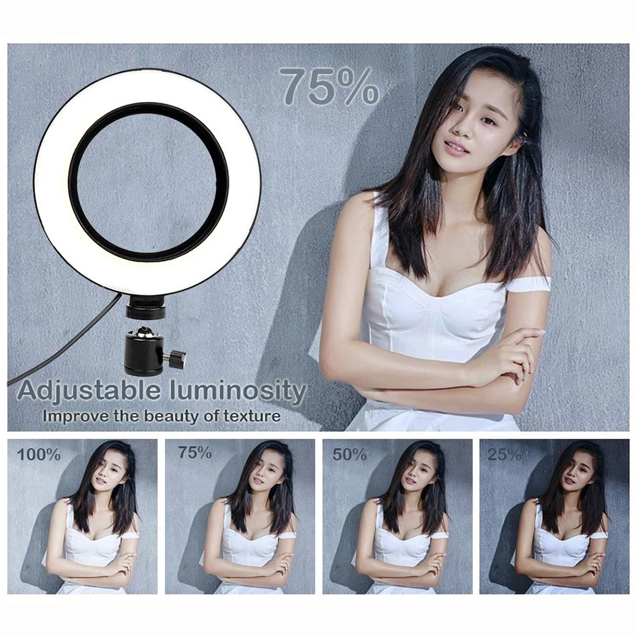 Светодиодный кольцевой светильник студийный диаметром 16 см со штативом и