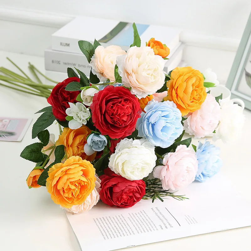 

1pcs Silk Artificial Fake Western Rose Flower Peony Bridal Bouquet Wedding Classic European Style High Realistic Appearance