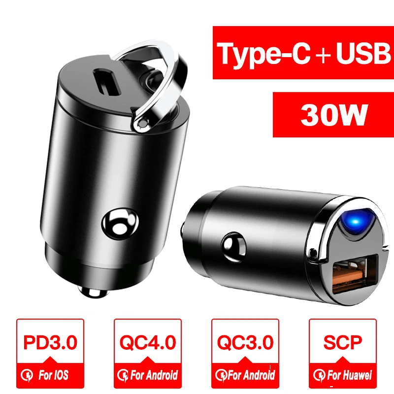 

Автомобильное зарядное устройство PD с двумя USB-портами, 30 Вт, PD 4,0 3,0