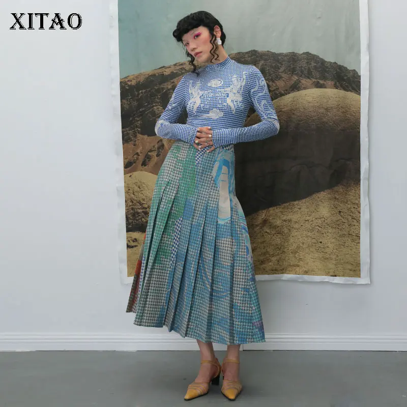 Женская плиссированная юбка XITAO с принтом в Корейском стиле эластичной талией