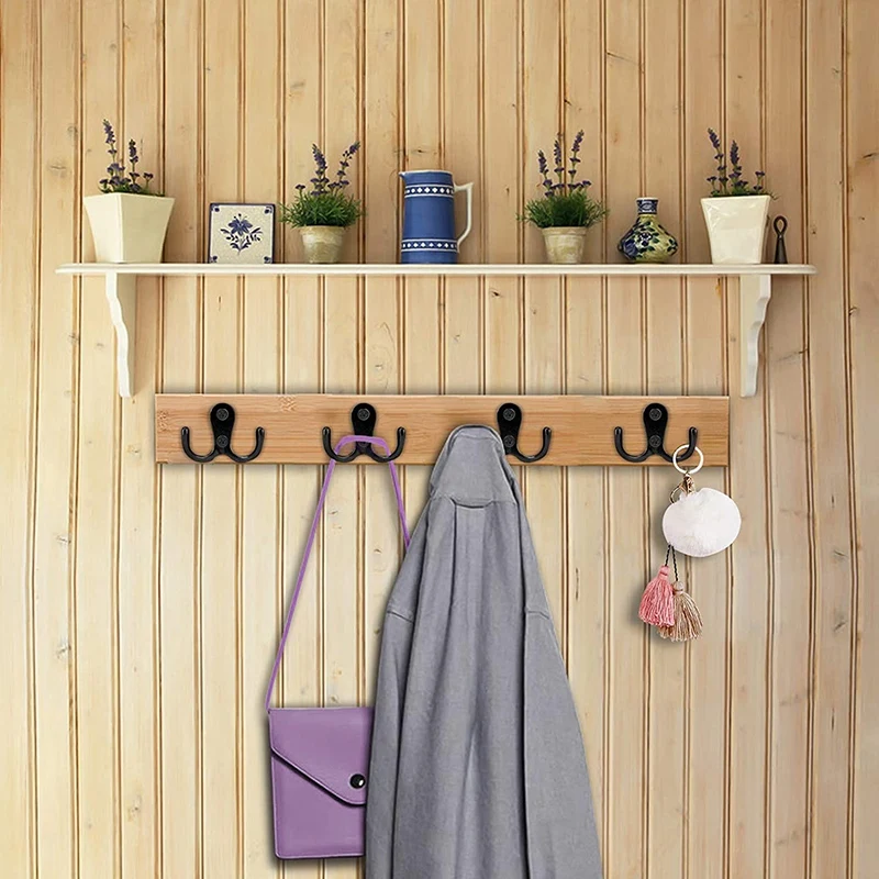 

Double Prong Robe Hook with Screws Dual Coat Hooks Wall Mounted Hanging Clothes for Bathroom Bedroom Door Wall
