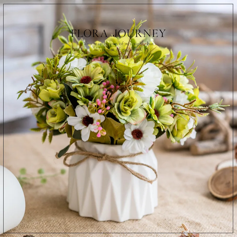 

Artificial Flowers With Vase Potted Bonsai Ball Hydrangea Plants Fake Flowers Ornaments for Home Garden Party Hotel Decor