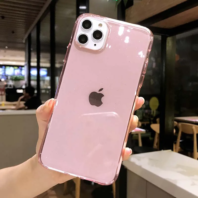 USLION Прозрачный блестящий чехол для телефона iPhone 11 X XR XS Max 7 8 6 6S Plus Мягкий ТПУ задний Чехол блестящая Обложка для iPhone 7Plus