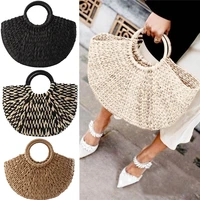 women handbag rattan wicker straw woven half round bag large capacity female casual travel tote fashion bolsos