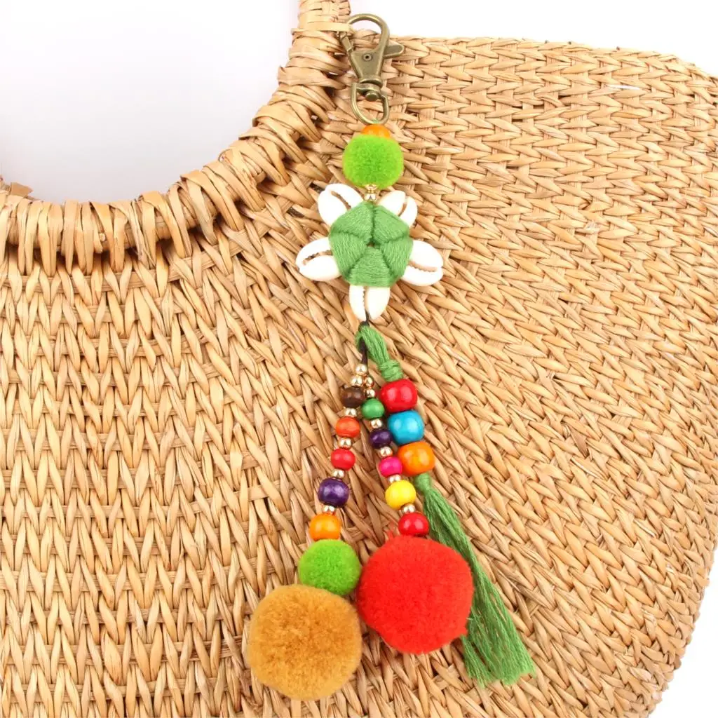 1 шт. богемский Бохо натр ракушка помпон брелок для ключей с кисточкой endant Ball