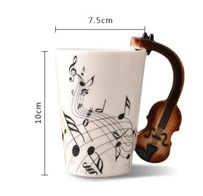 

2021 Creative Music Violin Style Guitar Ceramic Mug Coffee Tea Milk Stave Cups with Handle Coffee Mug Novelty Gifts