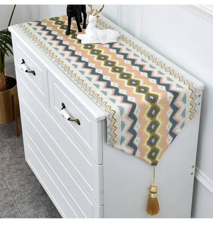 Двухуровневая скатерть из хлопка и льна с кисточками для свадебного обеденного