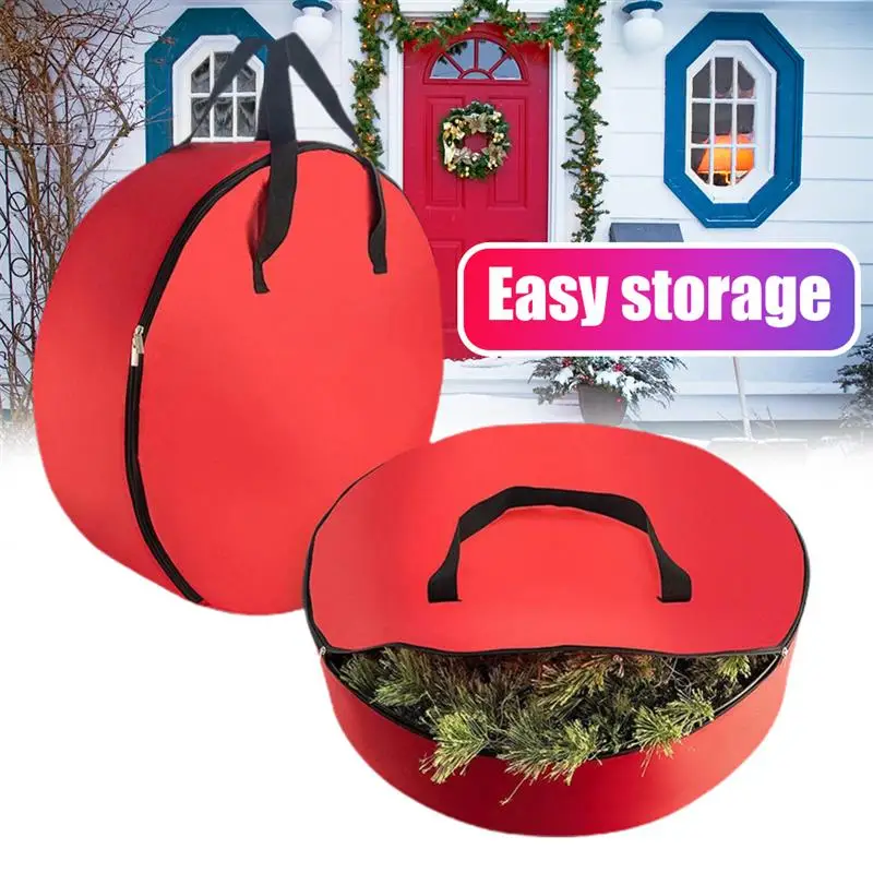 

Уличная сумка для хранения рождественских венков с прочными ручками, слот для карт на двойной молнии, влагостойкий контейнер для хранения