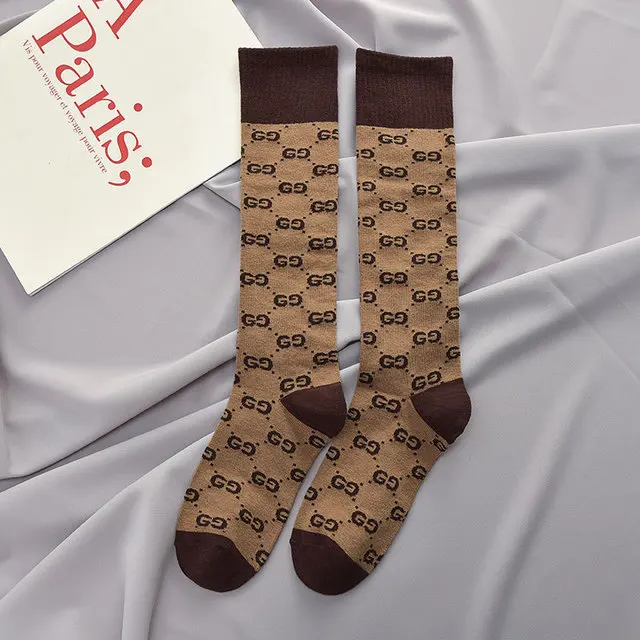 

5 Pairs/a Lot Socks Women Letter Long Tube Women Trend Women's Cotton Socks Japanese High Tube Knee-length Compression Stockings